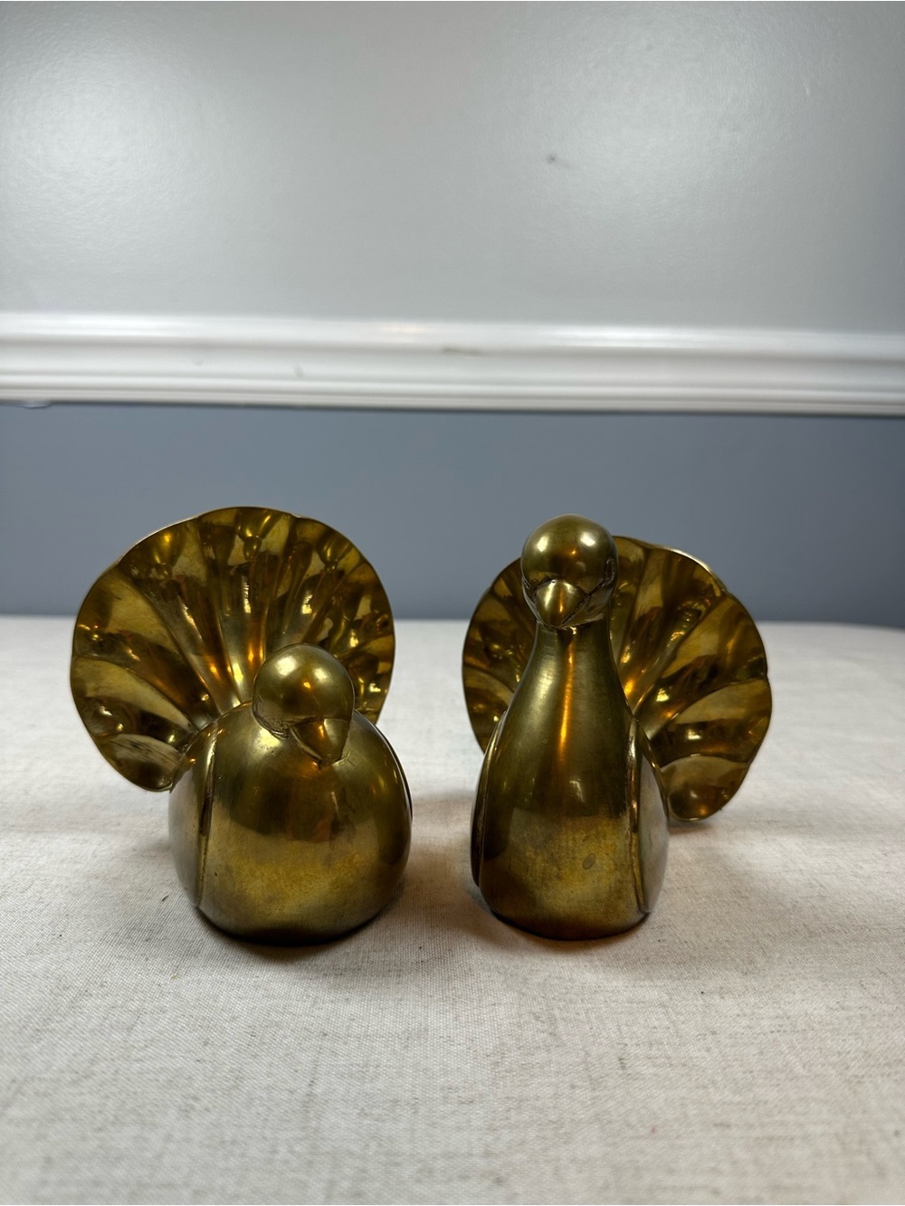 Brass Fantail Dove Bookend Pair Vintage